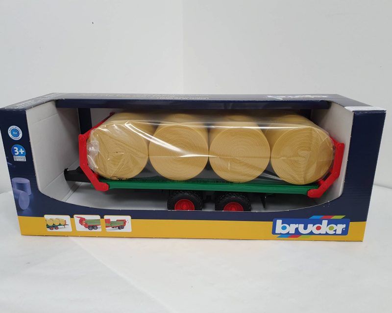 BRUDER BALE TRANSPORT TRAILER WITH 8 ROUND BALES
