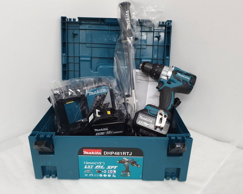 DHP481RTJ MAKITA 18V BRUSHLESS COMBI DRILL LXT KIT INCLUDES 2 X 5.0aH 18V BATTERIES
