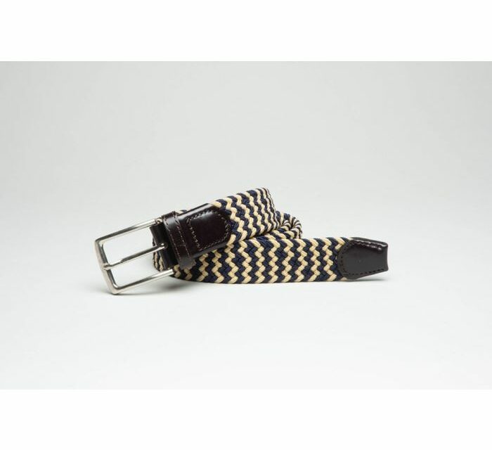 WOVEN LEATHER/ELASTIC BEIGE-NAVY BELT BY IBEX 203