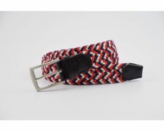 WOVEN LEATHER/ELASTIC NAVY-BURGUNDY-BEIGE BELT BY IBEX 202