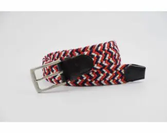 WOVEN LEATHER/ELASTIC NAVY-BURGUNDY-BEIGE BELT BY IBEX 202