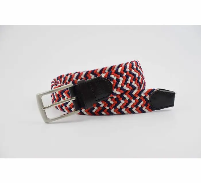 WOVEN LEATHER/ELASTIC NAVY-BURGUNDY-BEIGE BELT BY IBEX 202