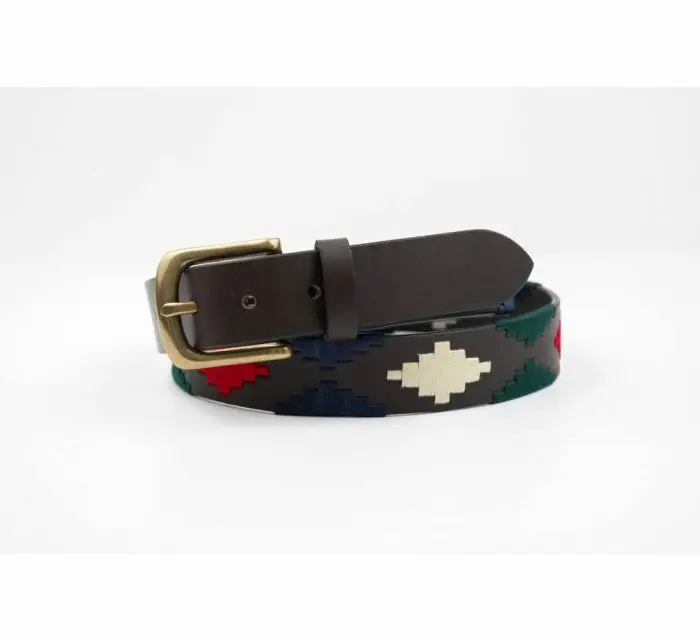 POLO BELT BROWN-BLUE-RED-GREEN PATTERN BY IBEX 30030