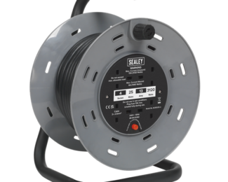 SEALEY 25M HEAVY-DUTY CABLE REEL WITH THERMAL TRIP 4 X 230V SOCKETS