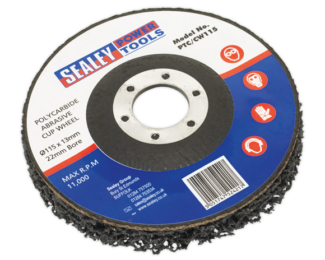 SEALEY Ø115 x 13MM POLYCARBIDE ABRASIVE CUP WHEEL Ø22MM BORE